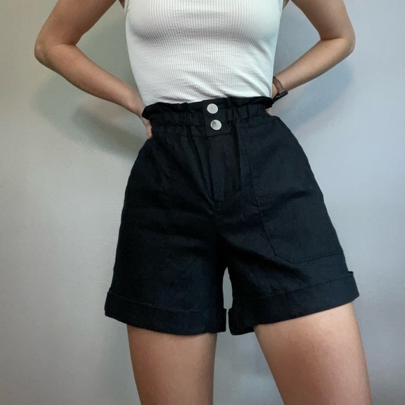 INC International Concepts Pants - INC Black High Waisted Paperbag Shorts